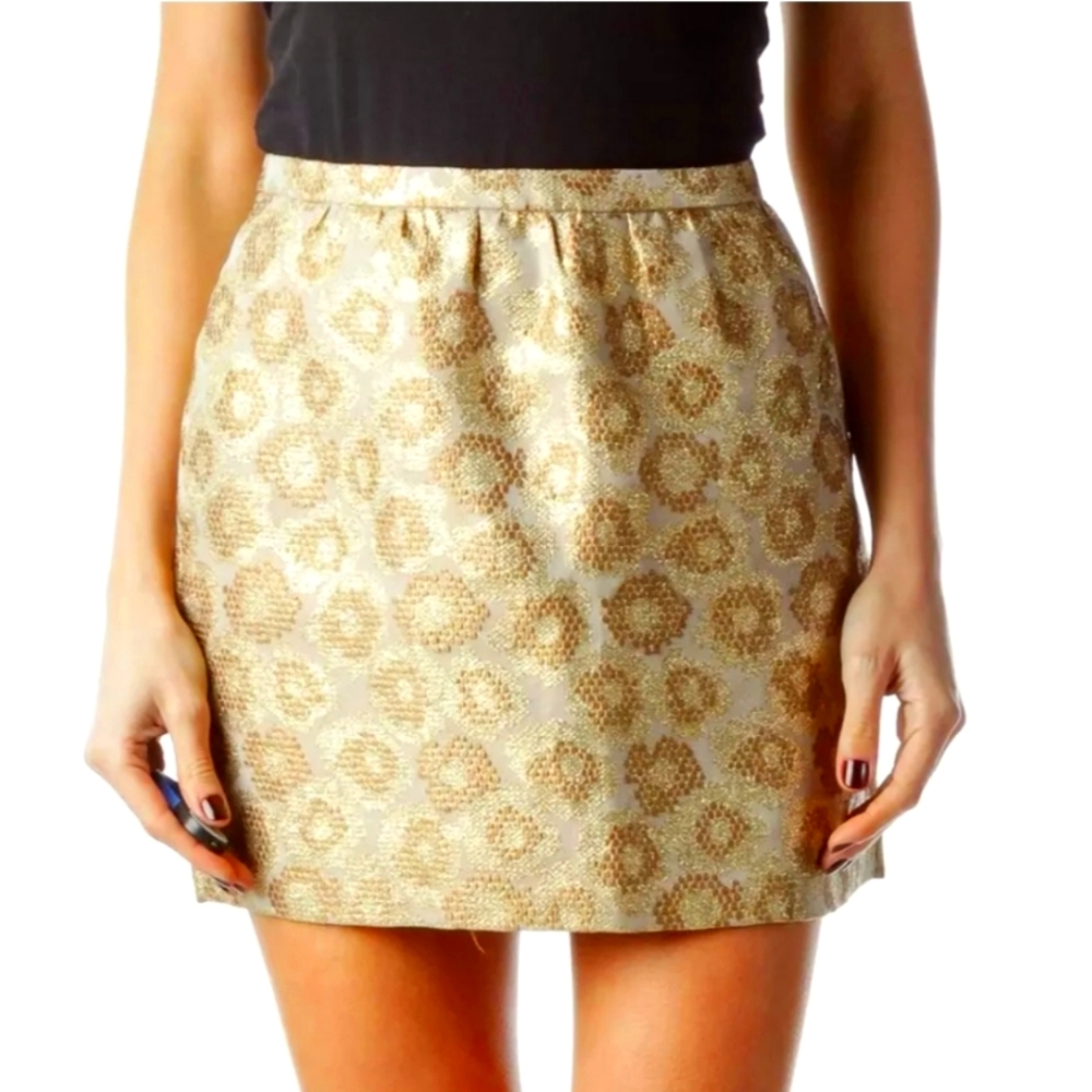 J CREW Goldenrod Jacquard Metallic Mini Skirt with Pockets
